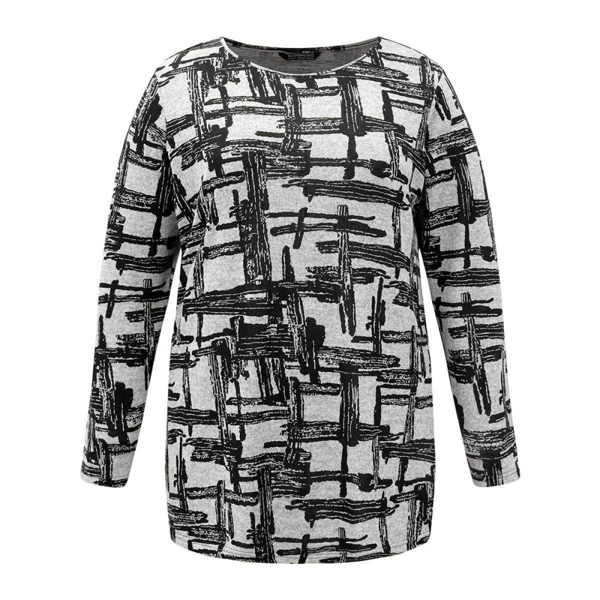 Plus Size Plaid Graffiti Round Neck T-shirt DimGray Women Casual Printed Graffiti Round Neck Dailywear T-shirts BloomChic 10/M Product Image