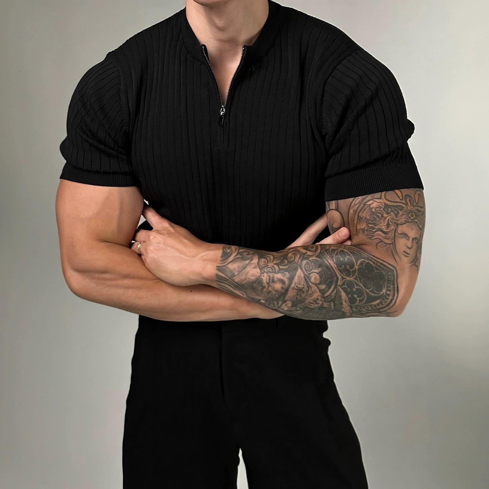 RT No. 11776 KNITTED VERTICAL ZIP-UP SLIM SHORT SLEEVE Product Image