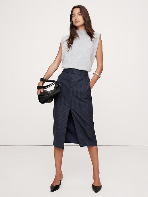 Pinstripe Italian Wool Midi Skirt Product Image