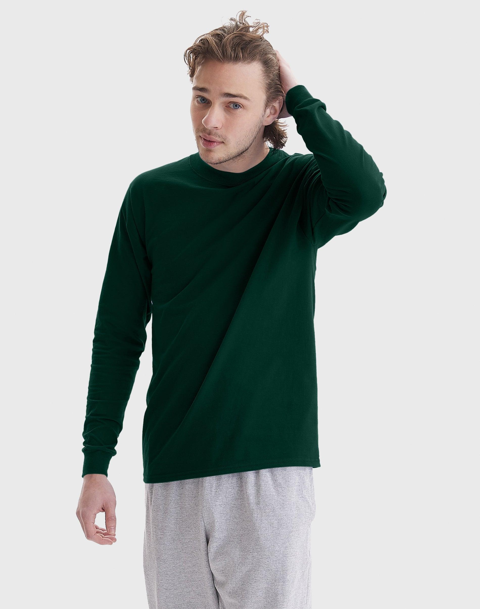 Hanes Beefy Mens Long Sleeve T-Shirt, Cotton Navy S Product Image