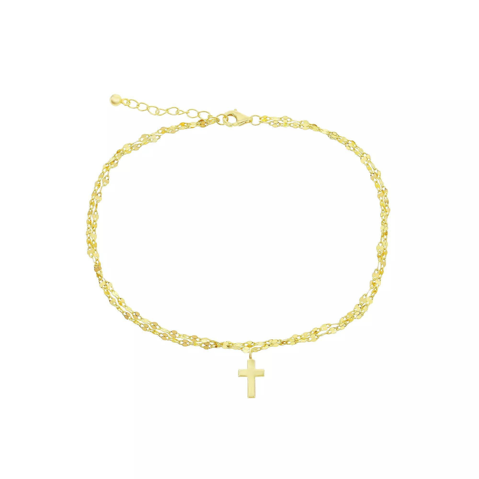Mirror Chain Cross Charm Anklet, Women's, Size: 9-10" ADJ, Gold Tone Product Image