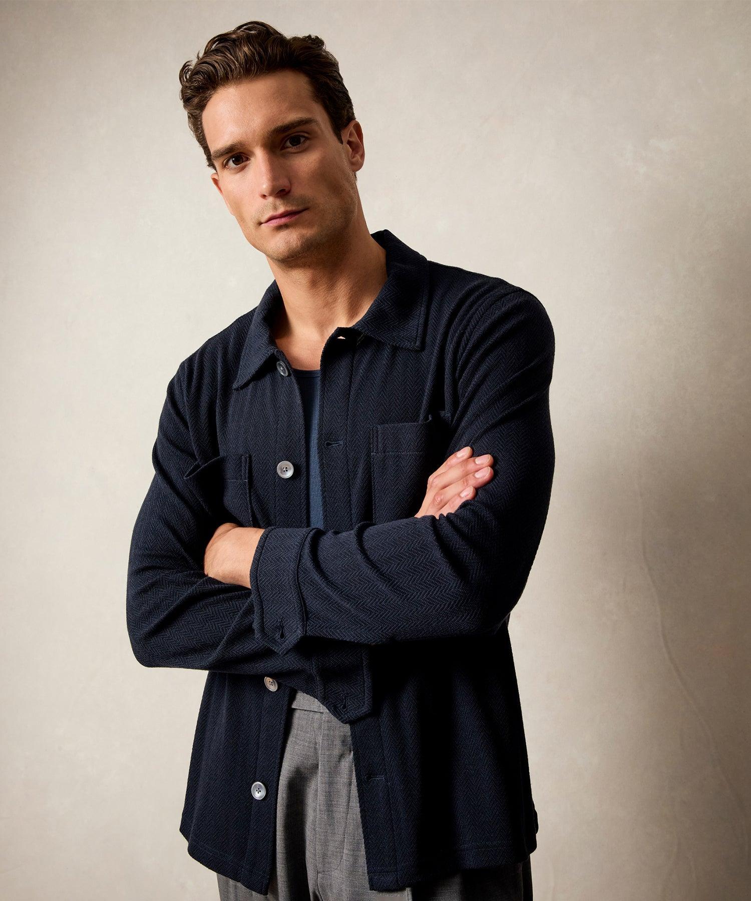 Herringbone Knit Overshirt in Classic Navy Product Image