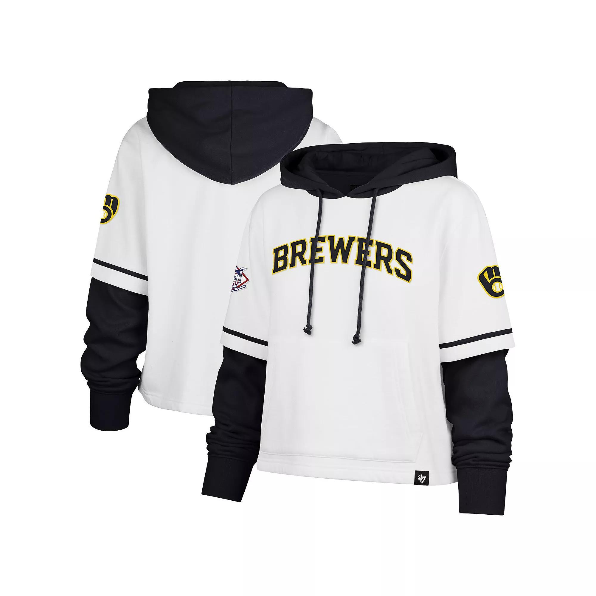 Women's '47 White New York Yankees Trifecta Shortstop Cropped Pullover Hoodie, Size: Medium Product Image