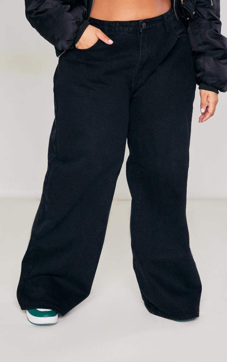 Plus Black High Waist Faded Boyfriend Jeans Product Image