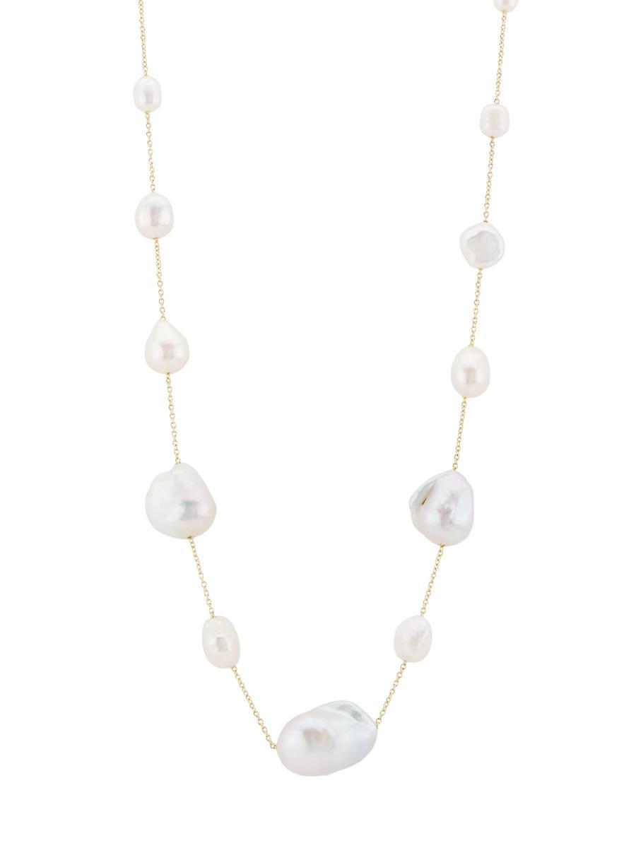 Womens 14K-Gold-Plated & Freshwater Pearl Station Necklace Product Image