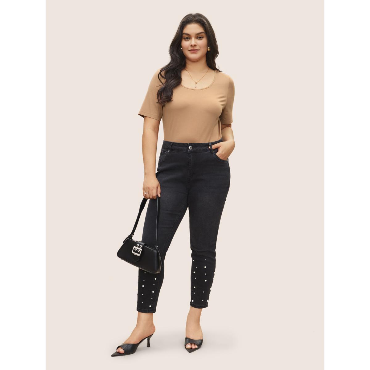 Plus Size Basic Solid Round Neck T-shirt LightBrown Women Basics Non Plain Round Neck Everyday T-shirts BloomChic 14-16/1X Product Image