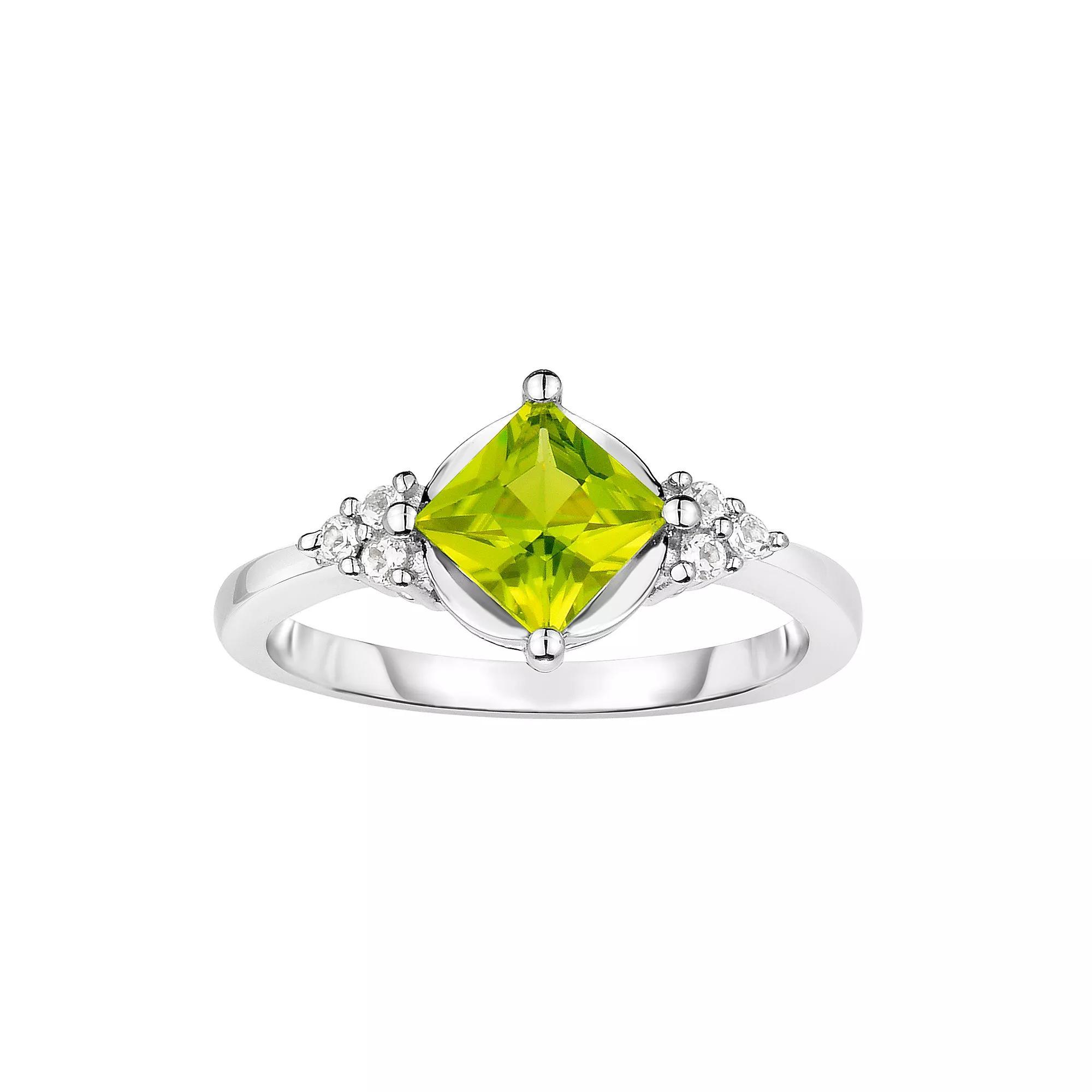 Sterling Silver Peridot & White Topaz Ring, Women's, Size: 7 Product Image