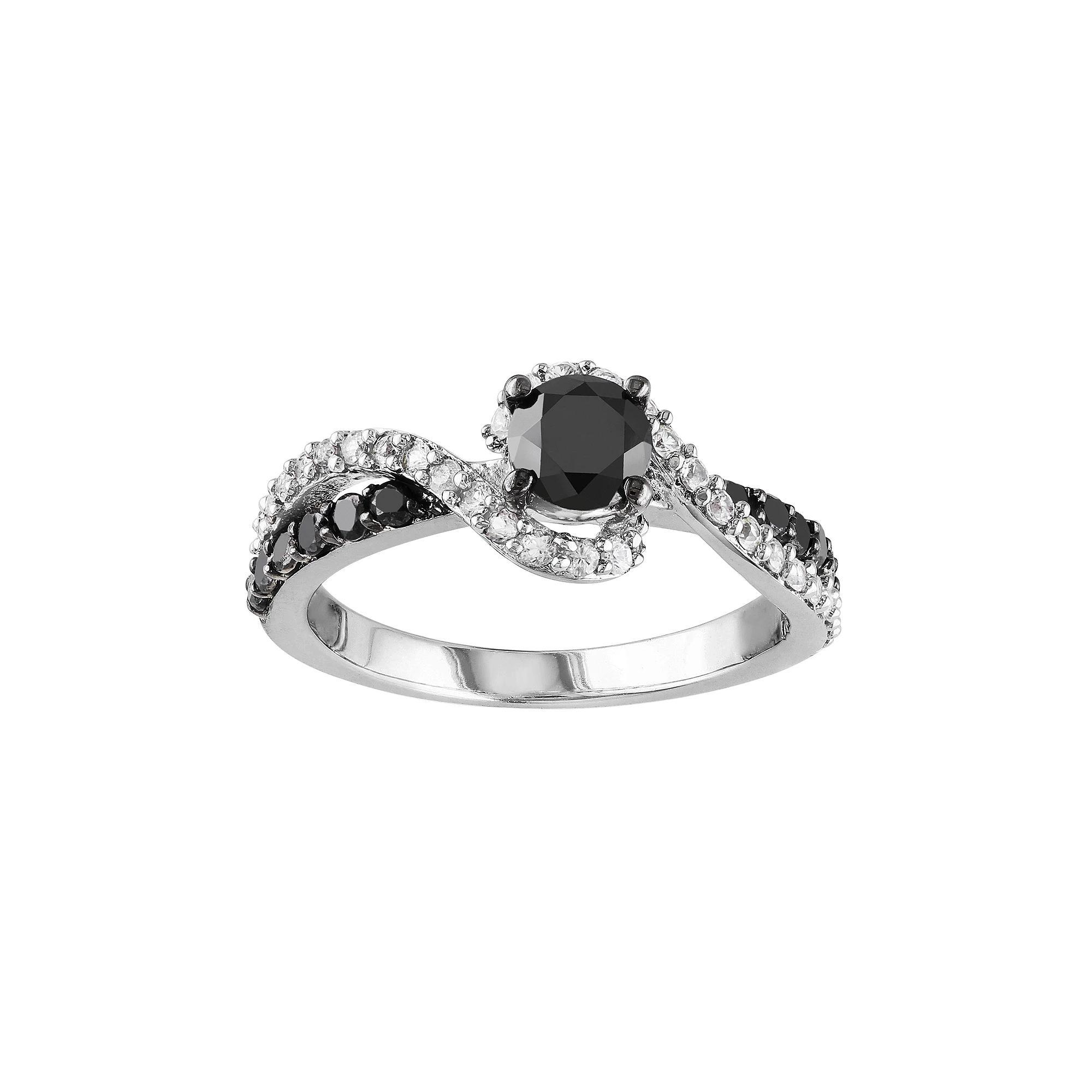 Stella Grace Sterling Silver 3/4 Carat T.W. Black Diamond & Lab-Created White Sapphire Swirl Ring, Women's, Size: 8 Product Image