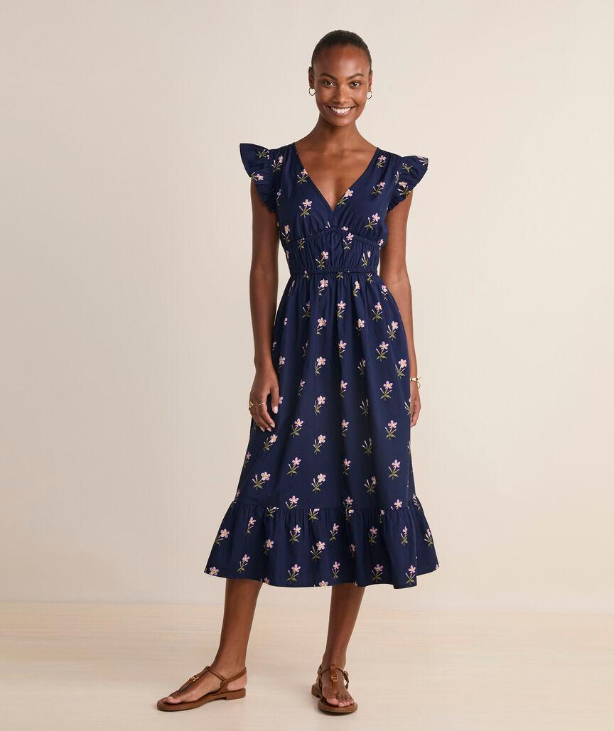 Marina Poplin Flutter-Sleeve Midi Dress Product Image