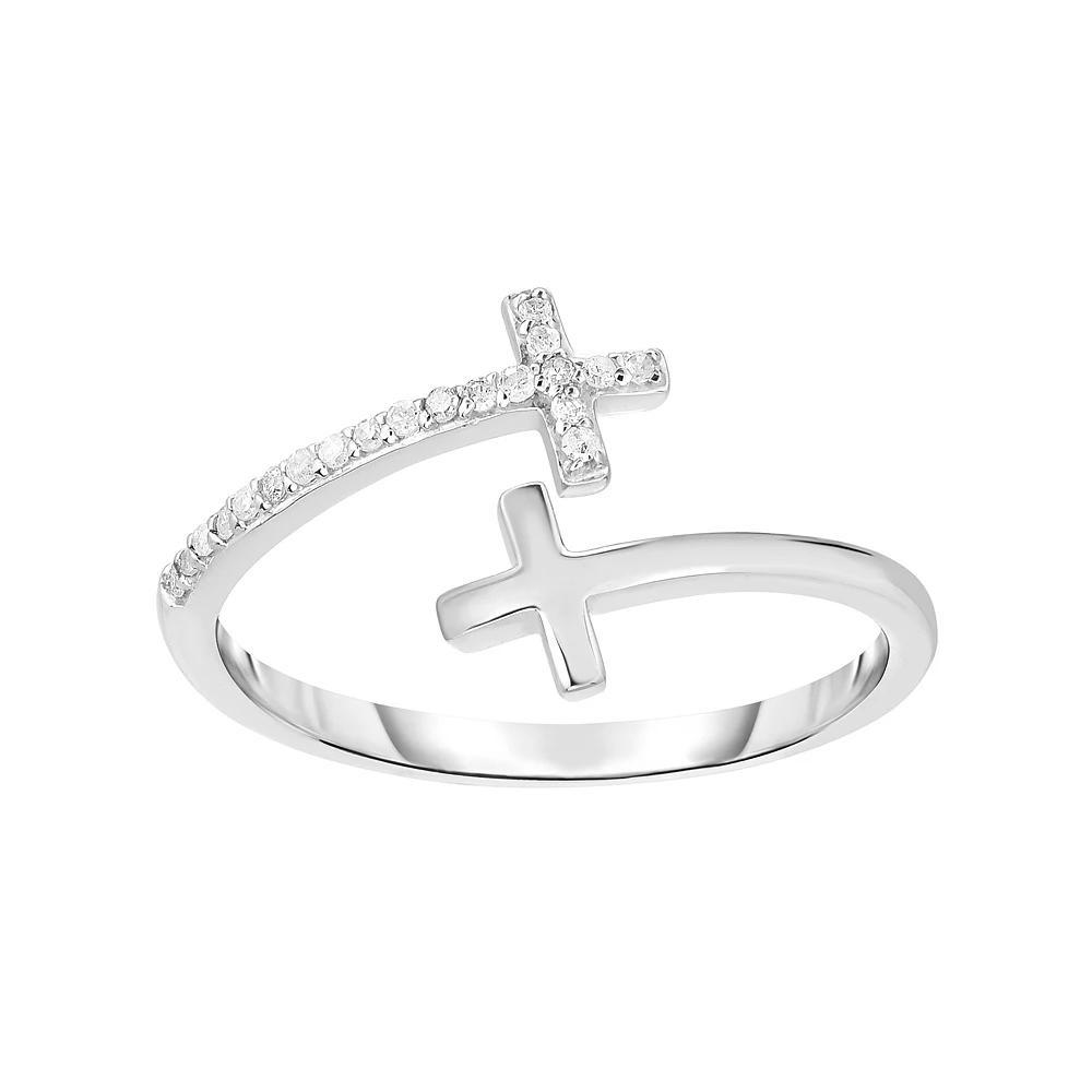 Sterling Silver 1/10 Carat T.W. Diamond Cross Bypass Ring, Women's, Size: 9 Product Image