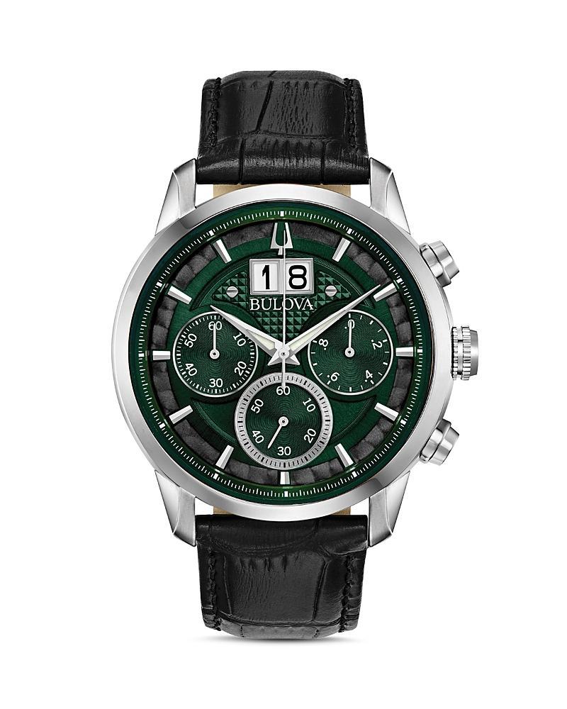 Mens Bulova Chronograph Watch With Brown Leather Strap Black Product Image