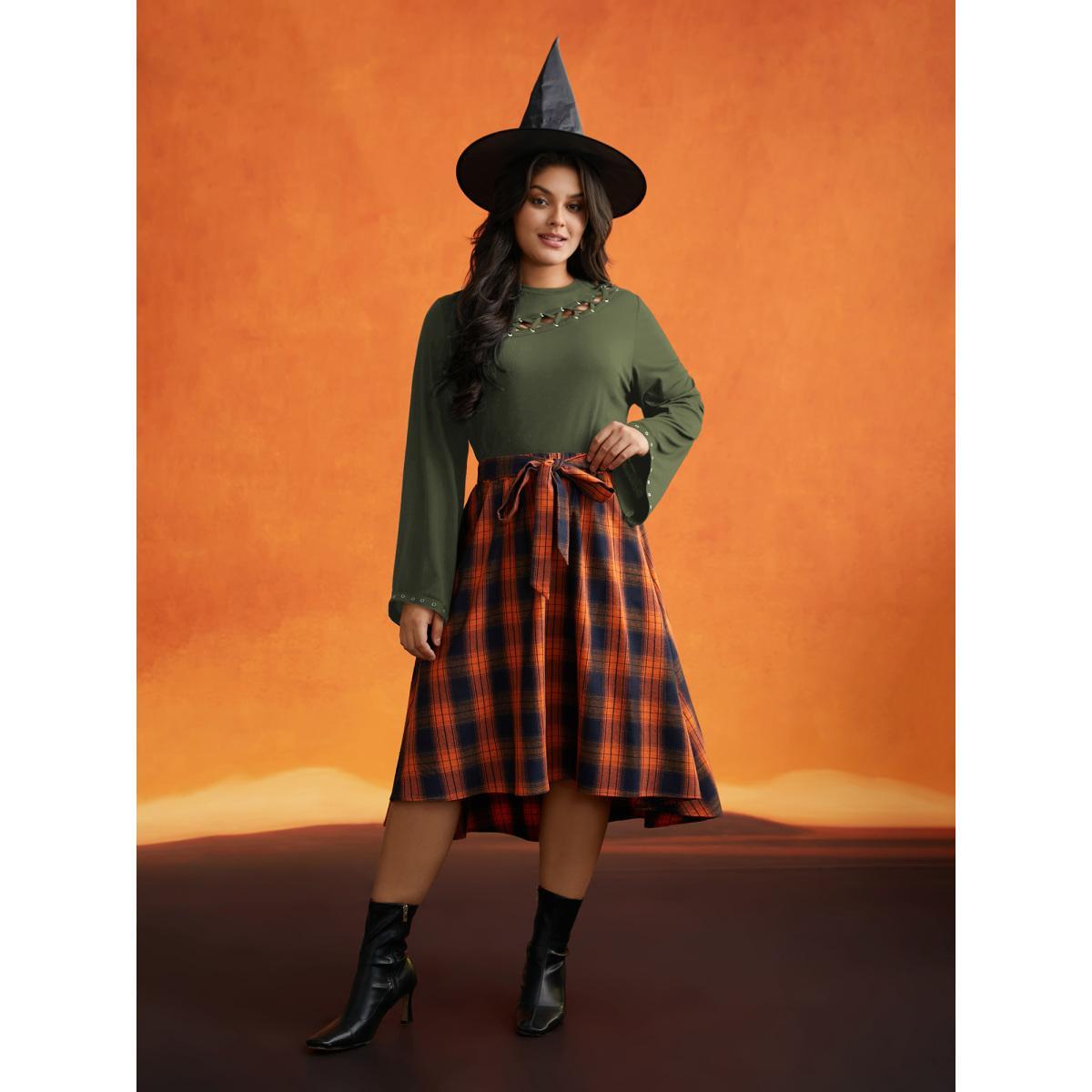 Plus Size Peek-A-Boo Cut-Out Neckline T-shirt ArmyGreen Women Elegant Eyelet Round Neck Everyday T-shirts BloomChic 22-24/3X Product Image