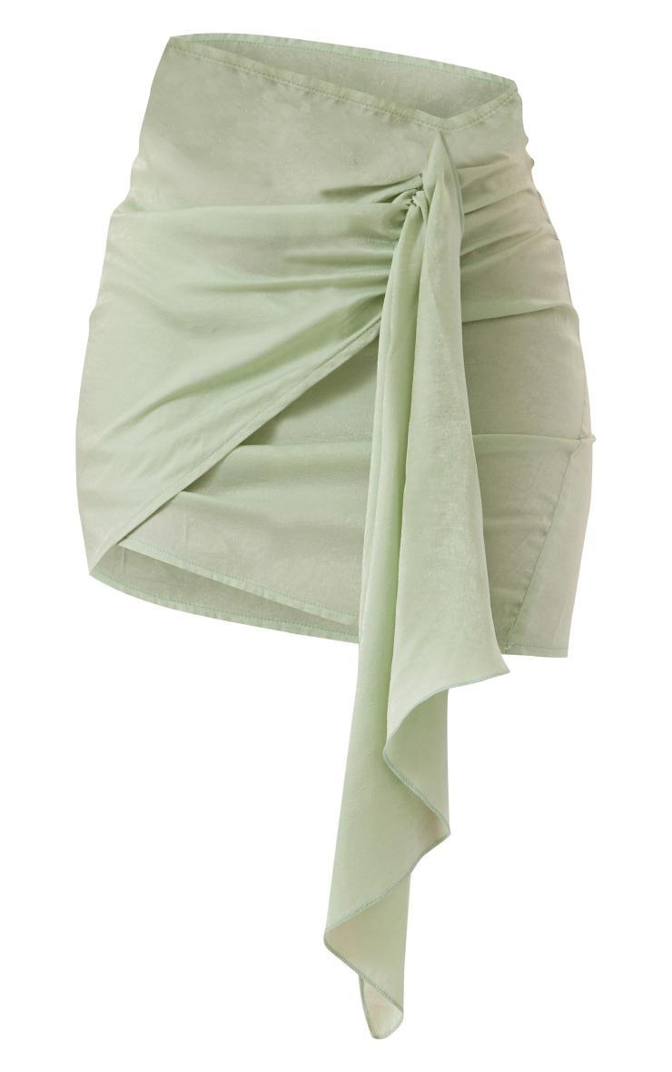Sage Satin Wrap Tie Detail Mini Skirt Product Image