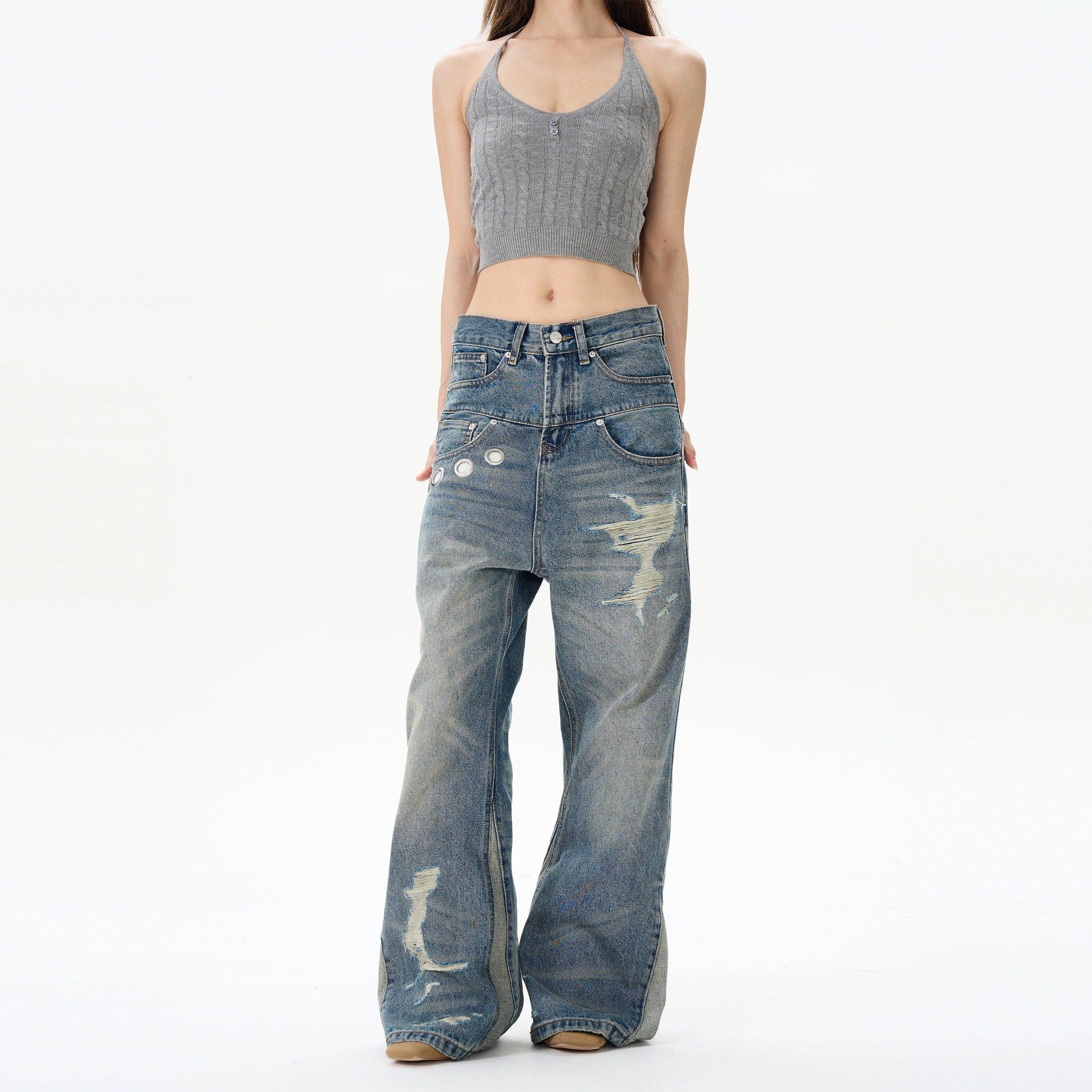 RT No. 12155 DISTRESSED DENIM STRAIGHT JEANS Product Image