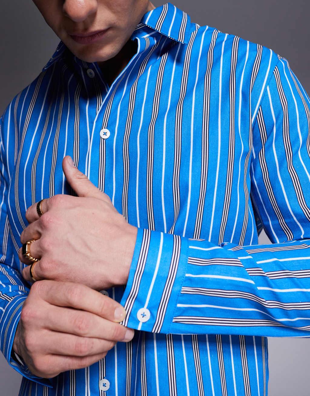ASOS DESIGN oversized boxy shirt in blue stripe Product Image