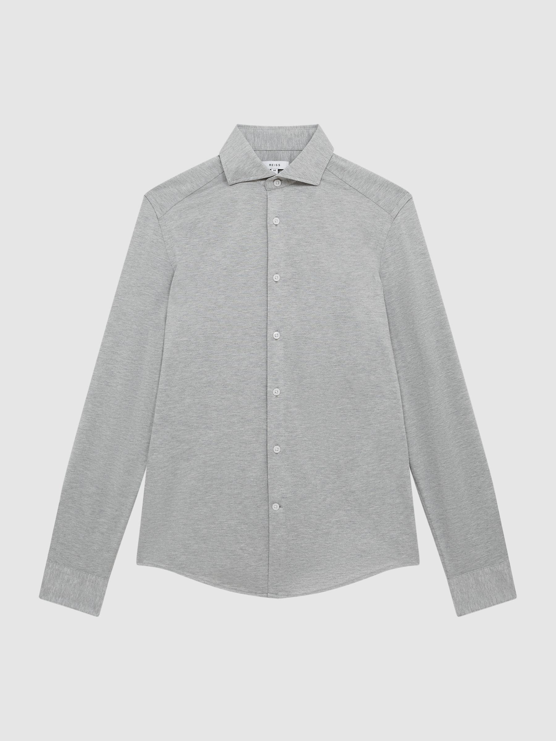 Cutaway Collar Jersey Slim Fit Shirt in Grey Melange Product Image