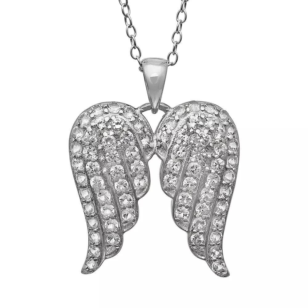 Sterling Silver Lab-Created White Sapphire Angel Wing Pendant, Womens Product Image