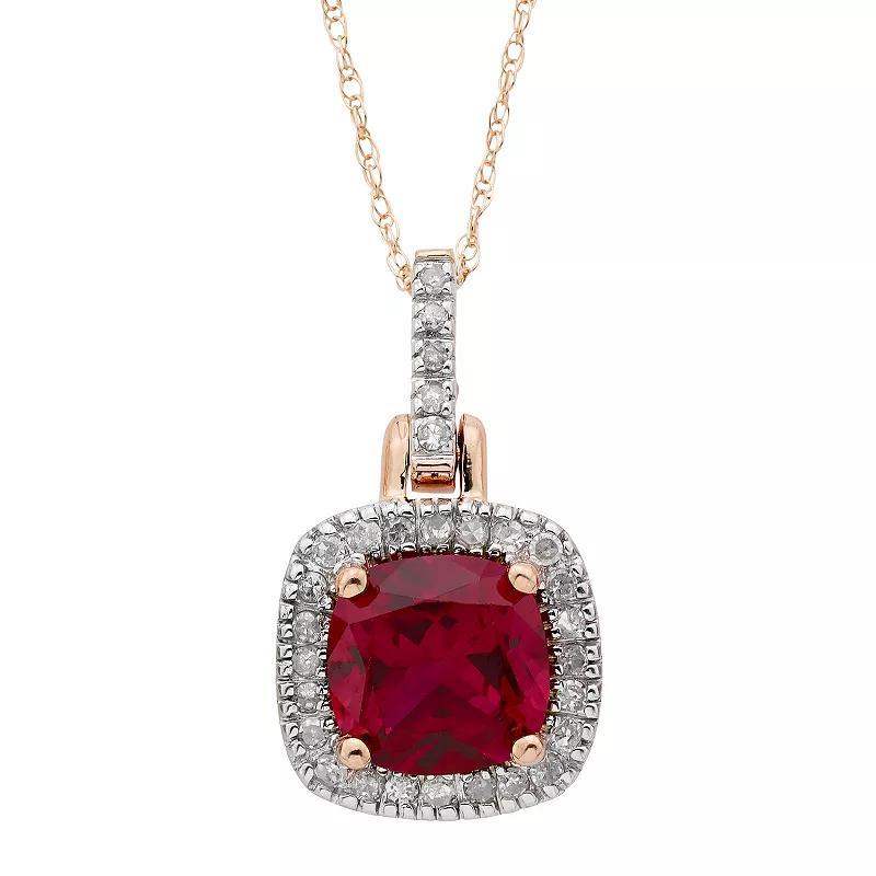 10k Gold Lab-Created Ruby & 1/8 Carat T.W. Diamond Halo Pendant Necklace, Womens Yellow Product Image