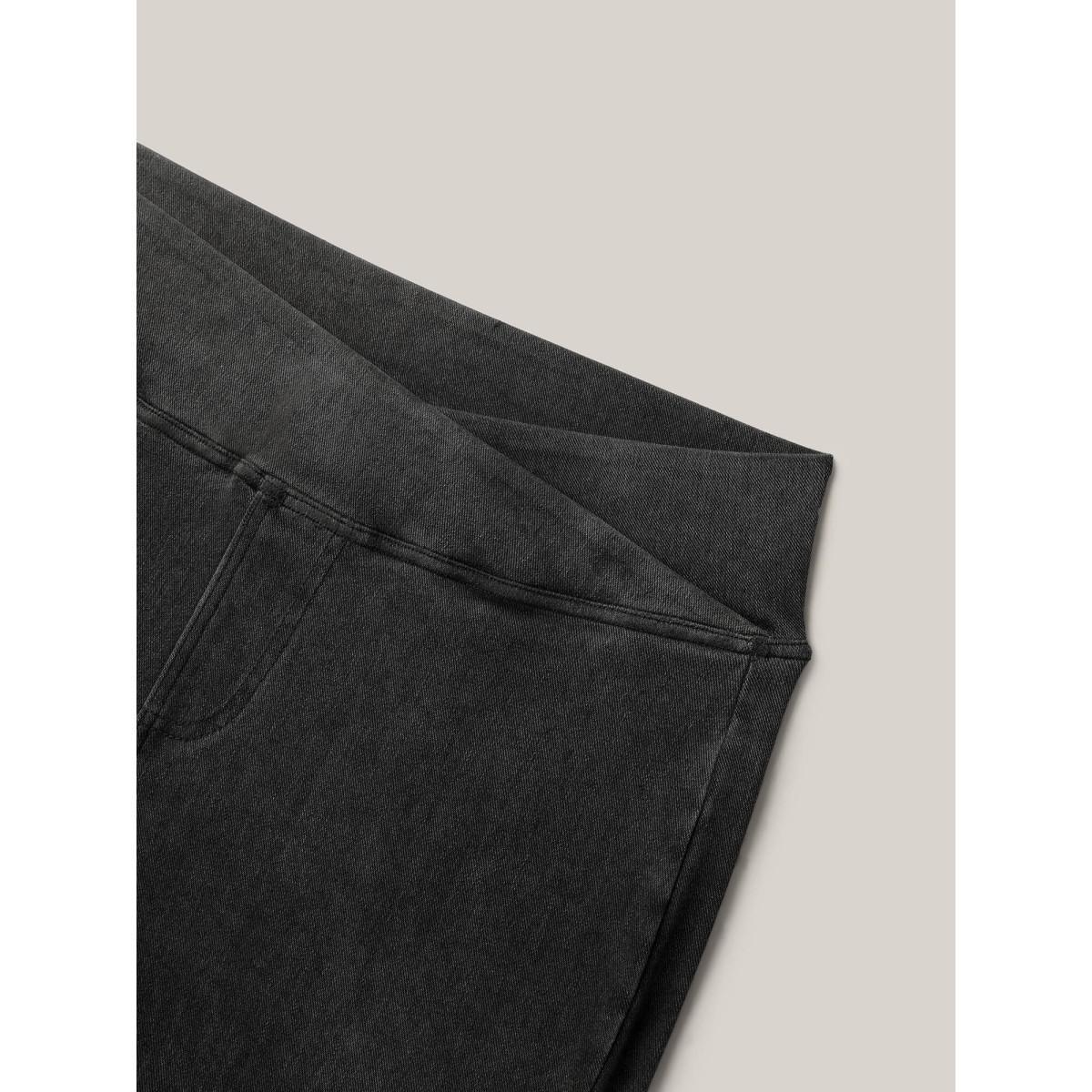 Plus Size Overlap Waist Stretchy Knit Bootcut Jeans Women Denimblack Casual Medium stretch Slanted pocket Jeans BloomChic 24/3X Product Image