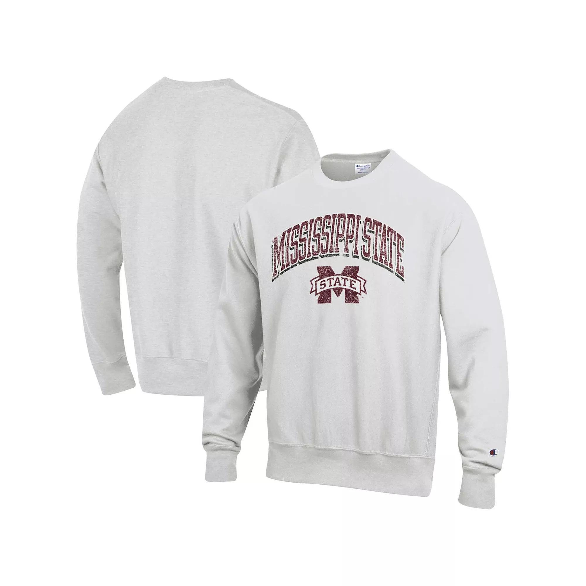 Men's Champion Gray Mississippi State Bulldogs Arch Over Logo Reverse Weave Pullover Sweatshirt, Size: 2XL, Mst Grey Product Image