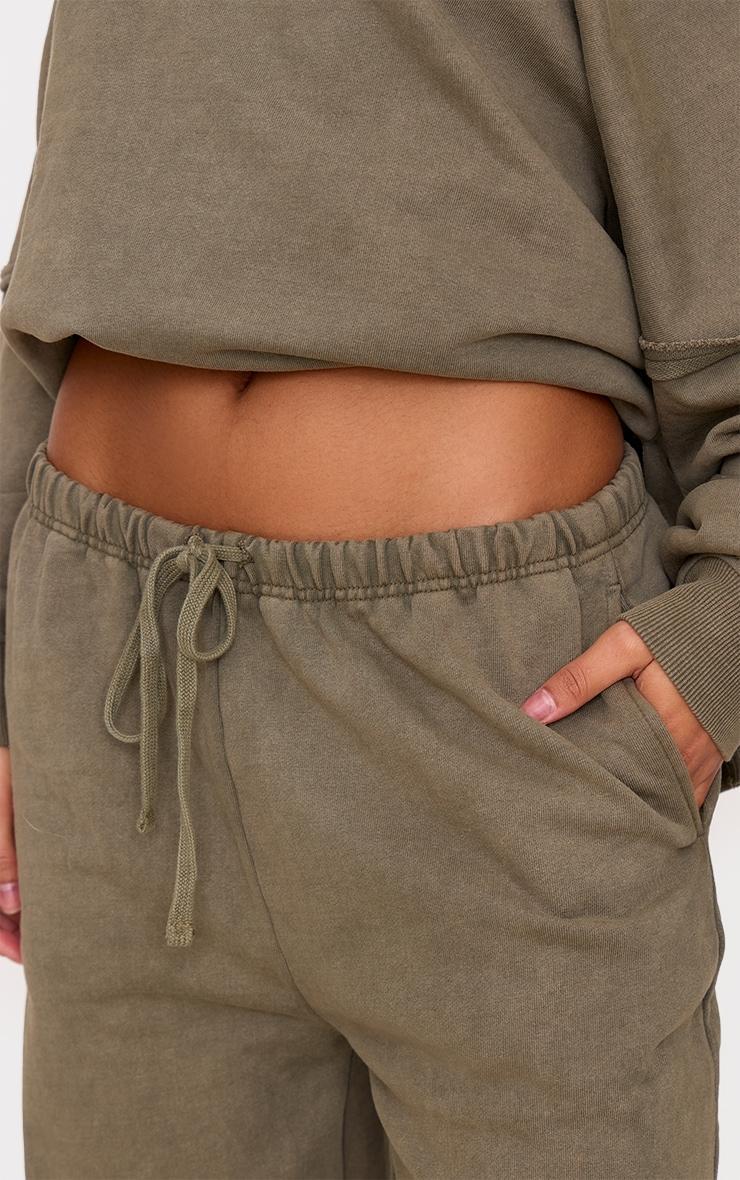 Khaki Washed Embossed Thin Waistband Wide Leg Sweatpants Product Image