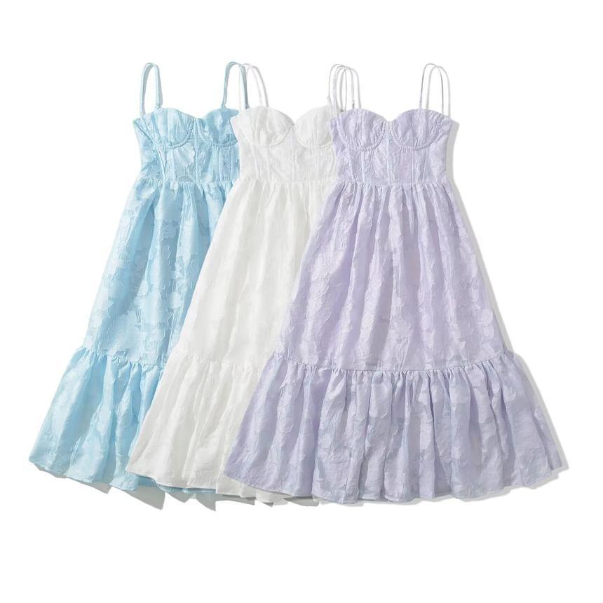 Spaghetti Strap Floral Jacquard Midi A-Line Sundress Product Image