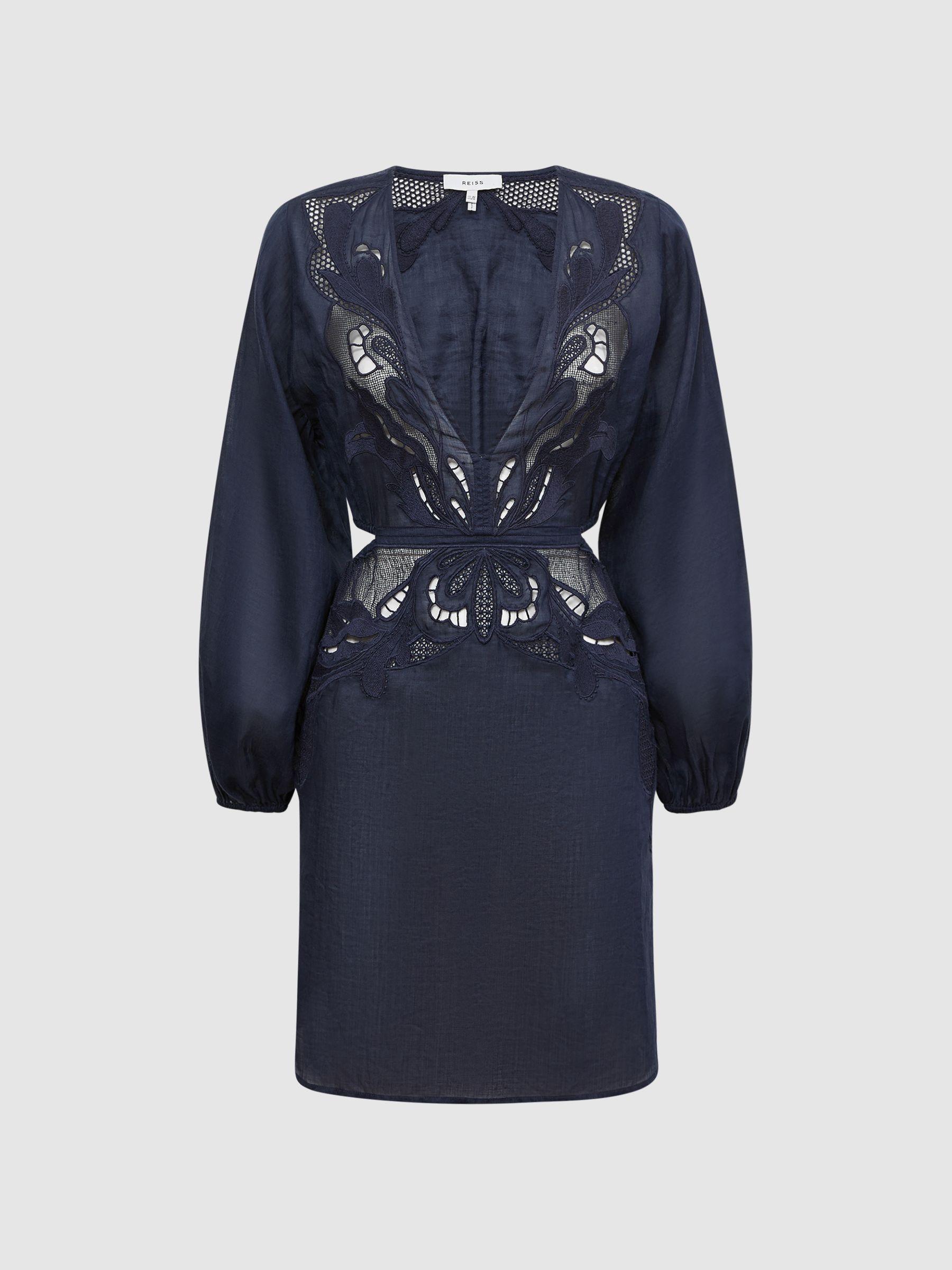 Ramie Plunge Neck Kaftan in Navy Product Image