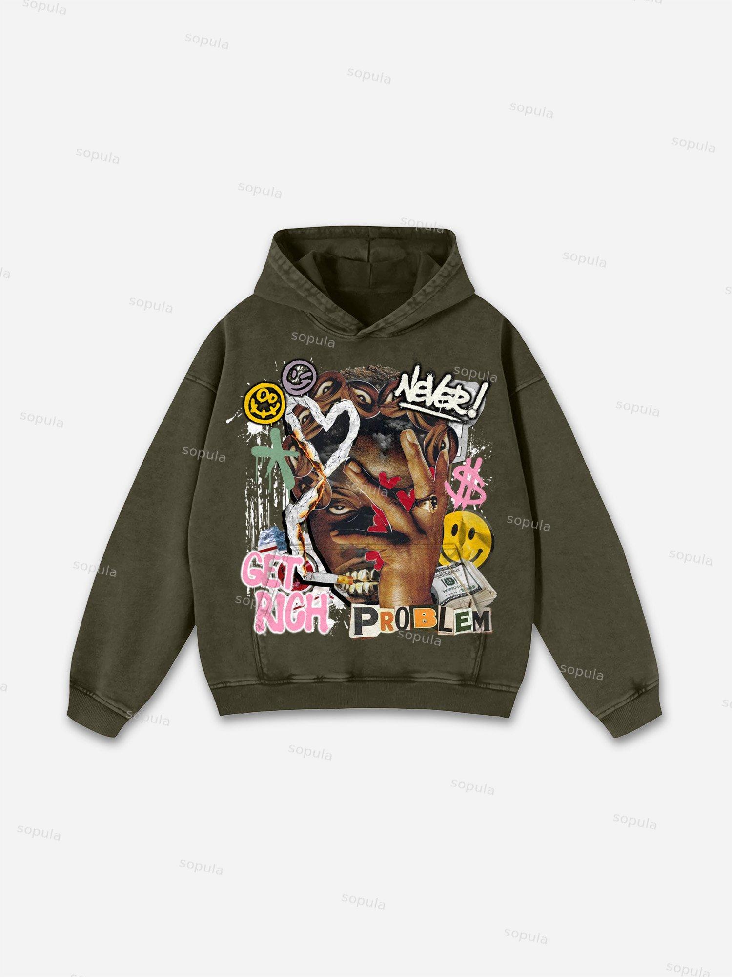 Richer Than My Opps Vintage Abstract Man Graphic Acid Wash Hoodie Product Image
