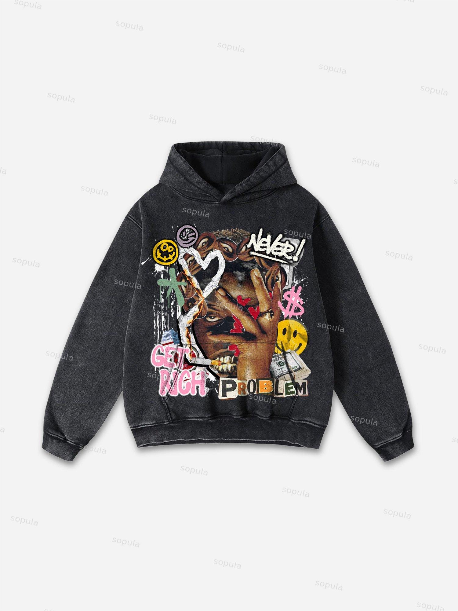 Richer Than My Opps Vintage Abstract Man Graphic Acid Wash Hoodie Product Image