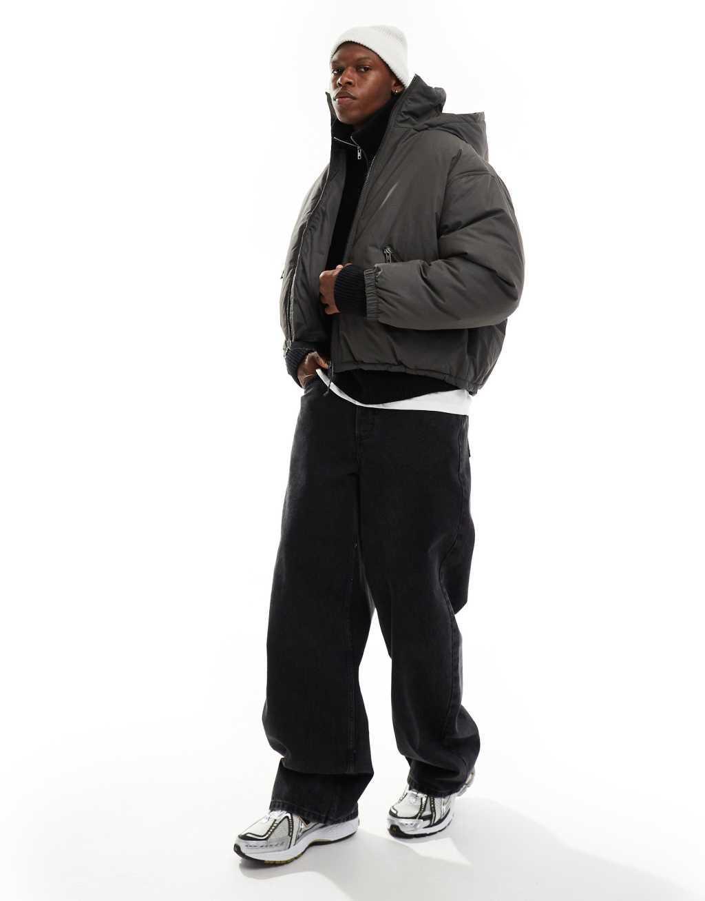 Weekday Floyd bomber puffer coat in dark gray Product Image