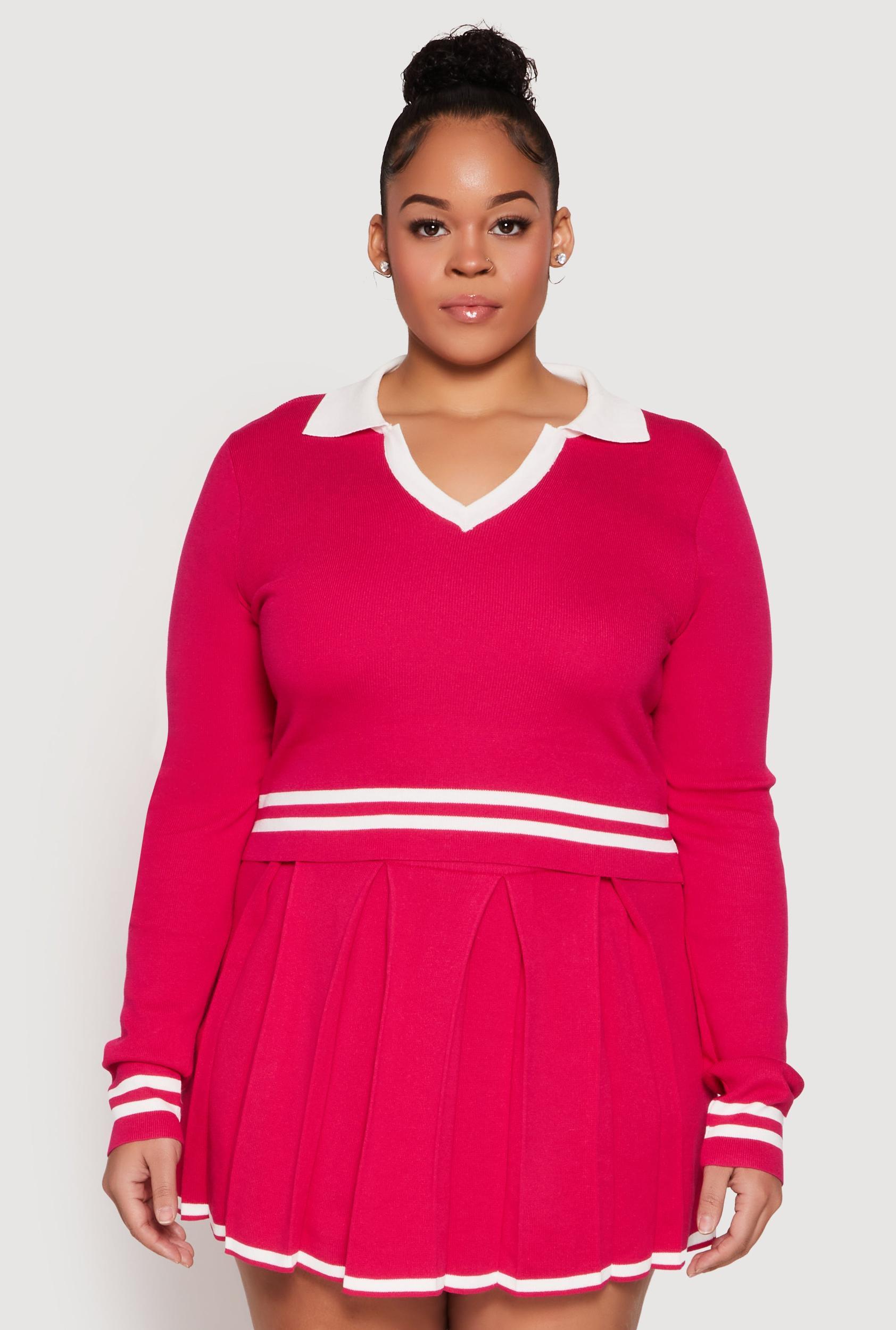 Womens Plus Size Daisy Varsity Stripe Detail Cropped Sweater Product Image