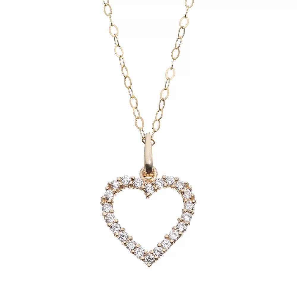 Cubic Zirconia 10k Gold Heart Pendant Necklace, Women's, Size: 18" Product Image