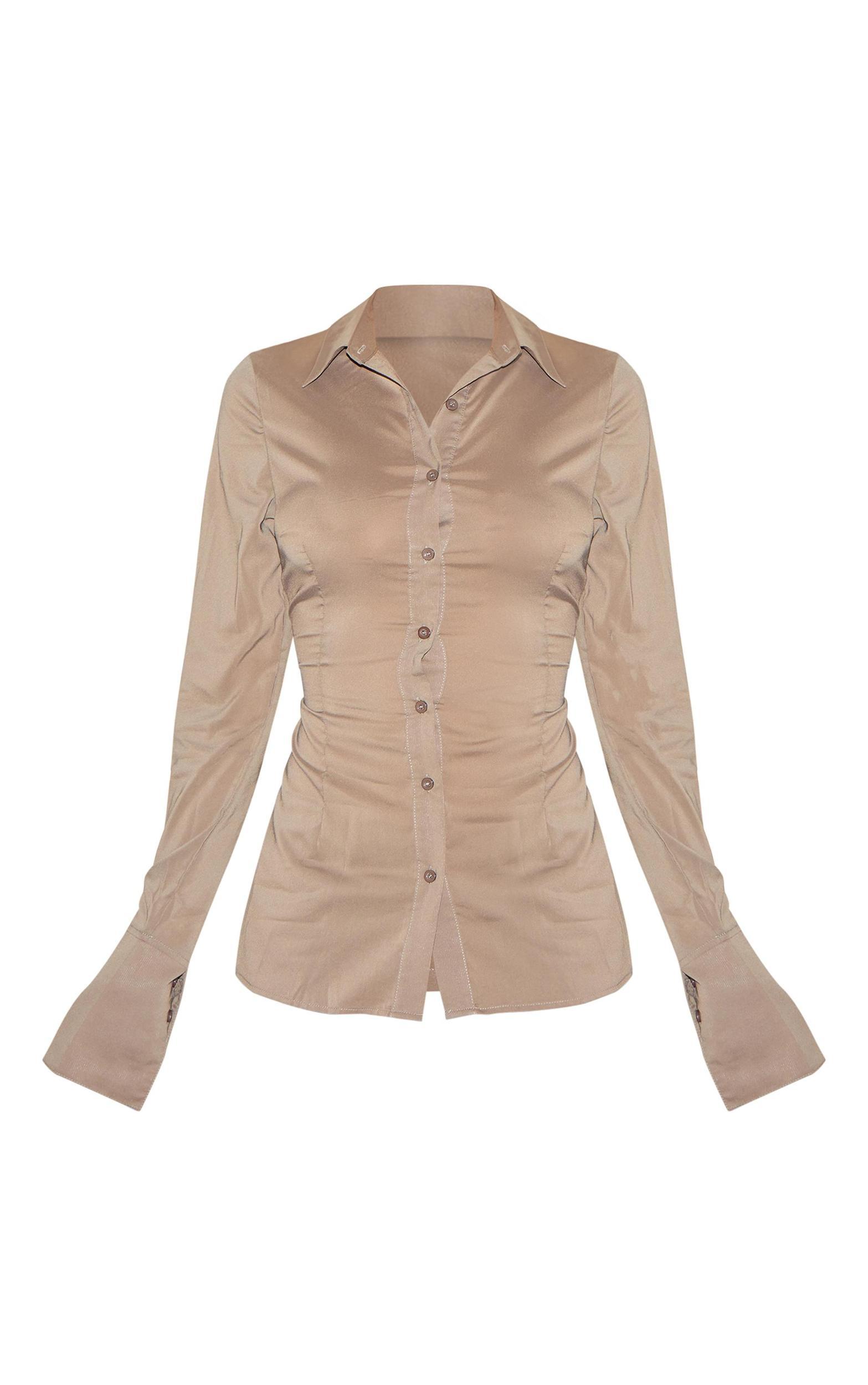 Brown Chiffon Fitted Shirt Product Image