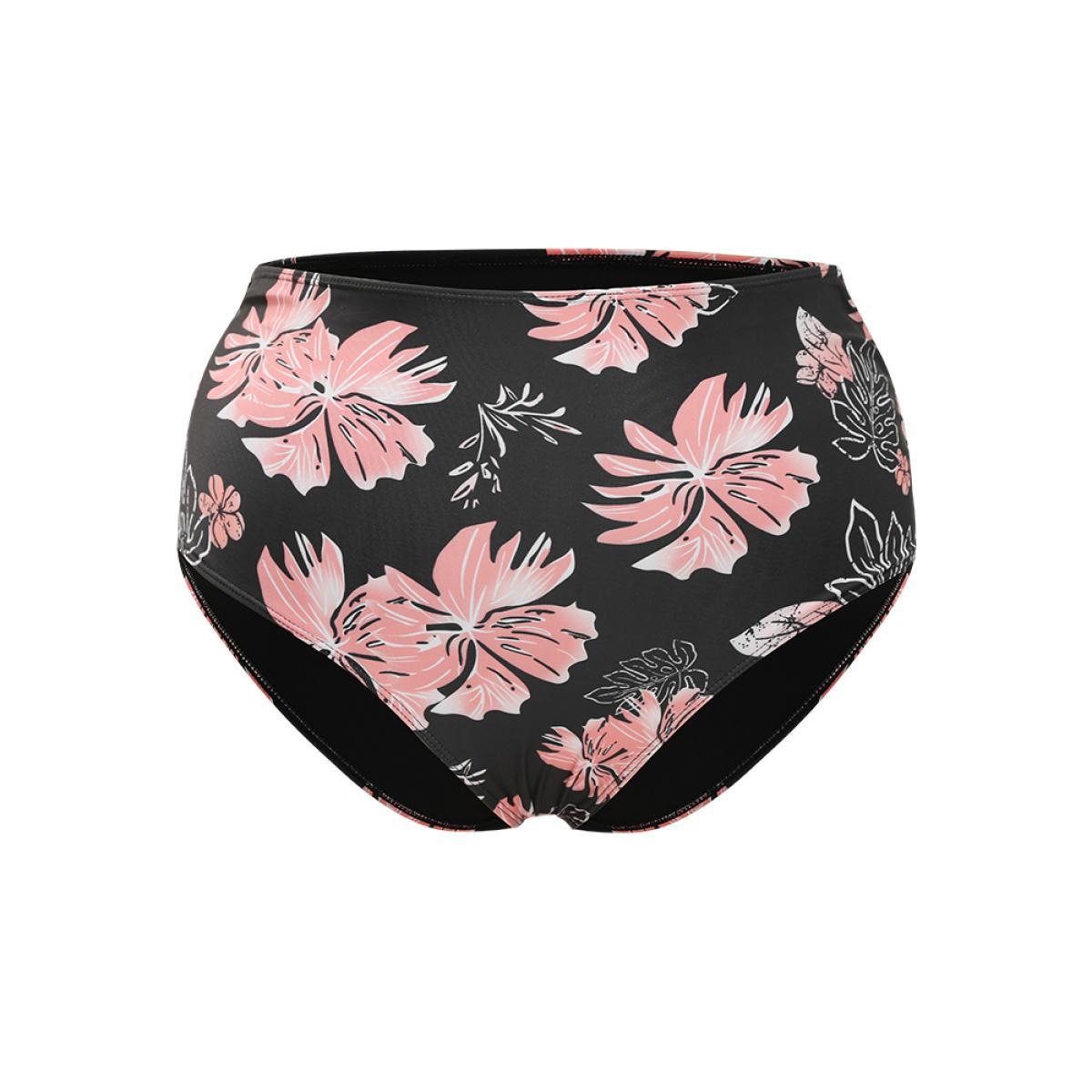 Plus Size Floral Print Gathered Adjustable Straps Swim Dress Women's Swimwear BlackFlower Vacation Bodycon Spaghetti Strap High stretch Curve Swim Dresses BloomChic 14-16/1X Product Image