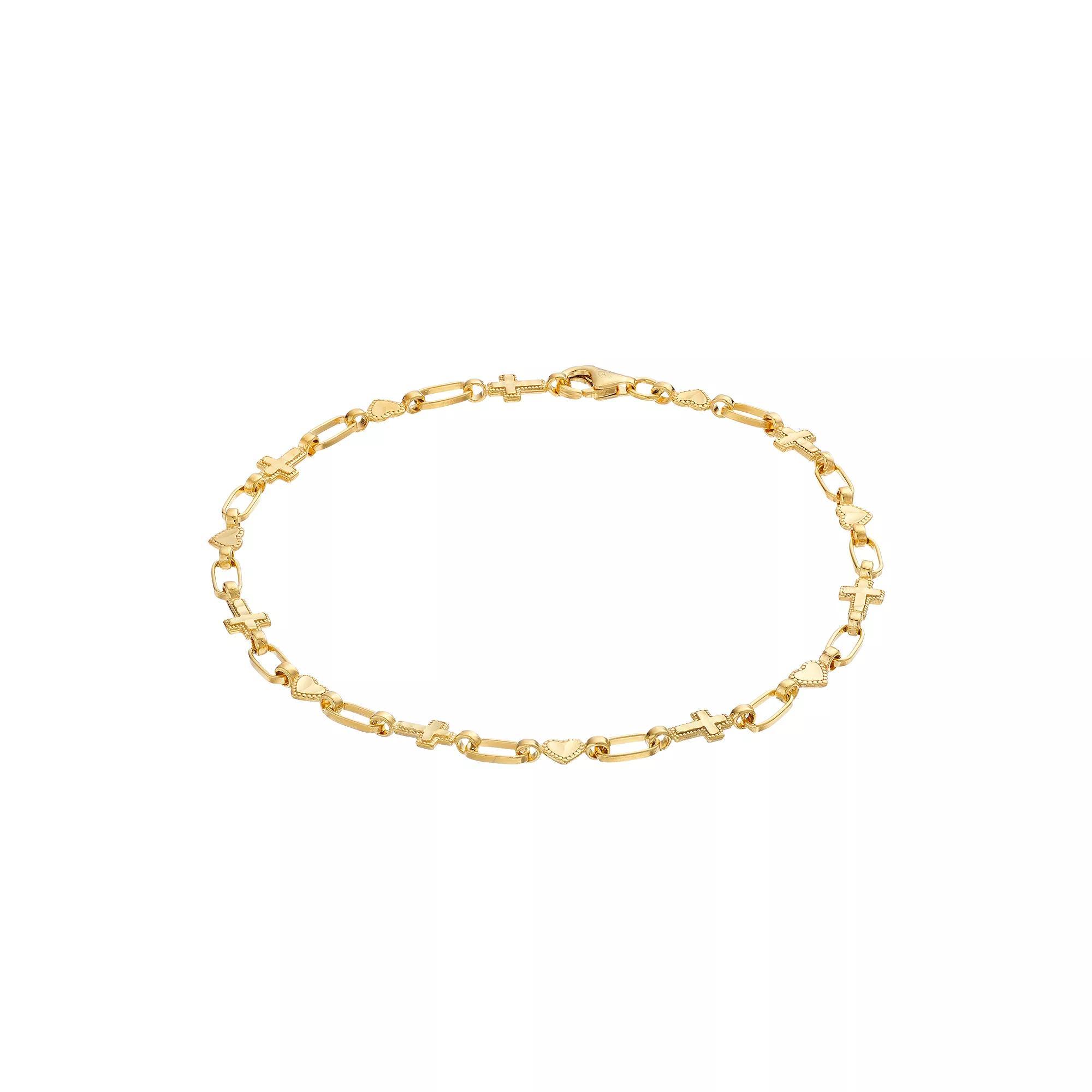 Kristen Kesho Sterling Silver Heart & Cross Link Bracelet, Women's, Size: 7.5" Product Image