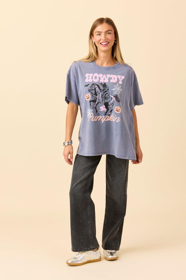 Howdy Pumpkin Dusty Navy Oversized Graphic Tee SALE Product Image