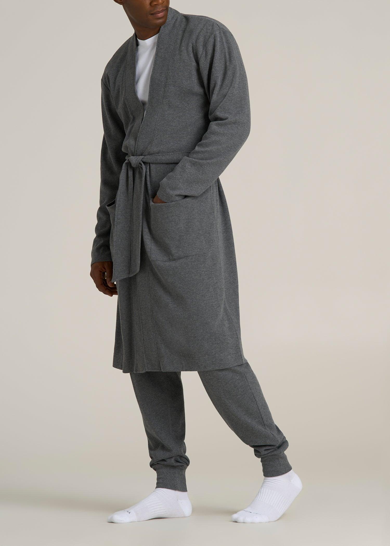 Waffle-Knit Lounge Robe for Tall Men in Stone Grey Mix Product Image
