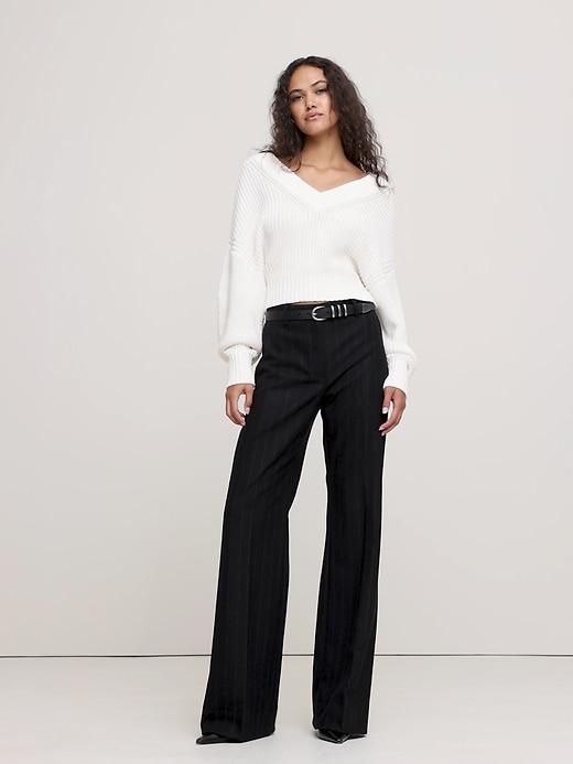 High-Rise Wide-Leg Flare Flannel Pant Product Image