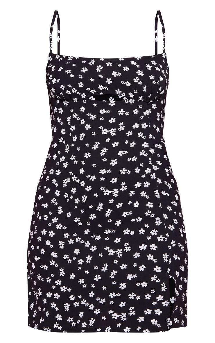 Black Disty Floral Woven Cut Out Split Detail Bodycon Dress Product Image