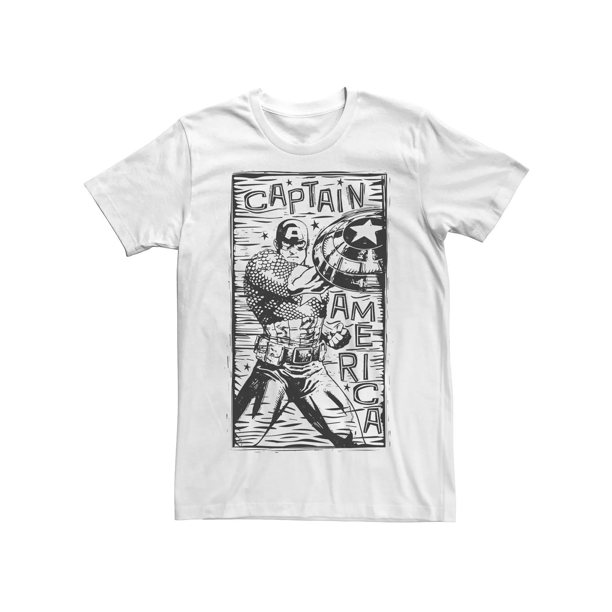 Men's Marvel Captain America Woodcut Blue Portrait Tee, Size: Large, White Product Image