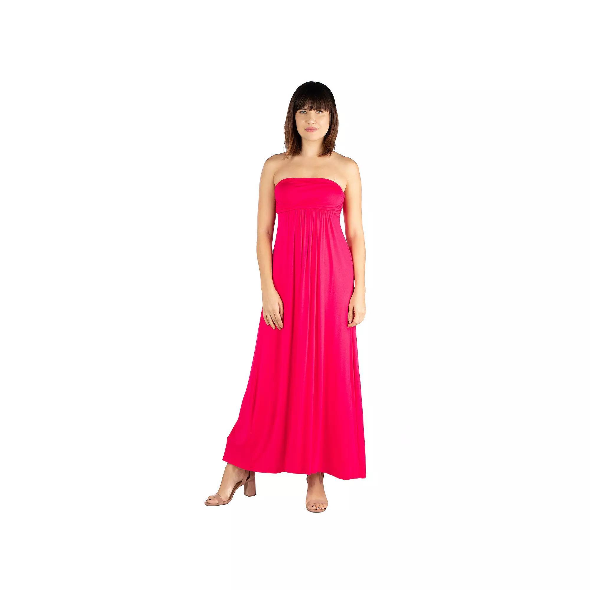 Women's 24seven Comfort Apparel Strapless Loose Fit Pleated Maxi Dress, Size: Medium, Pink Product Image