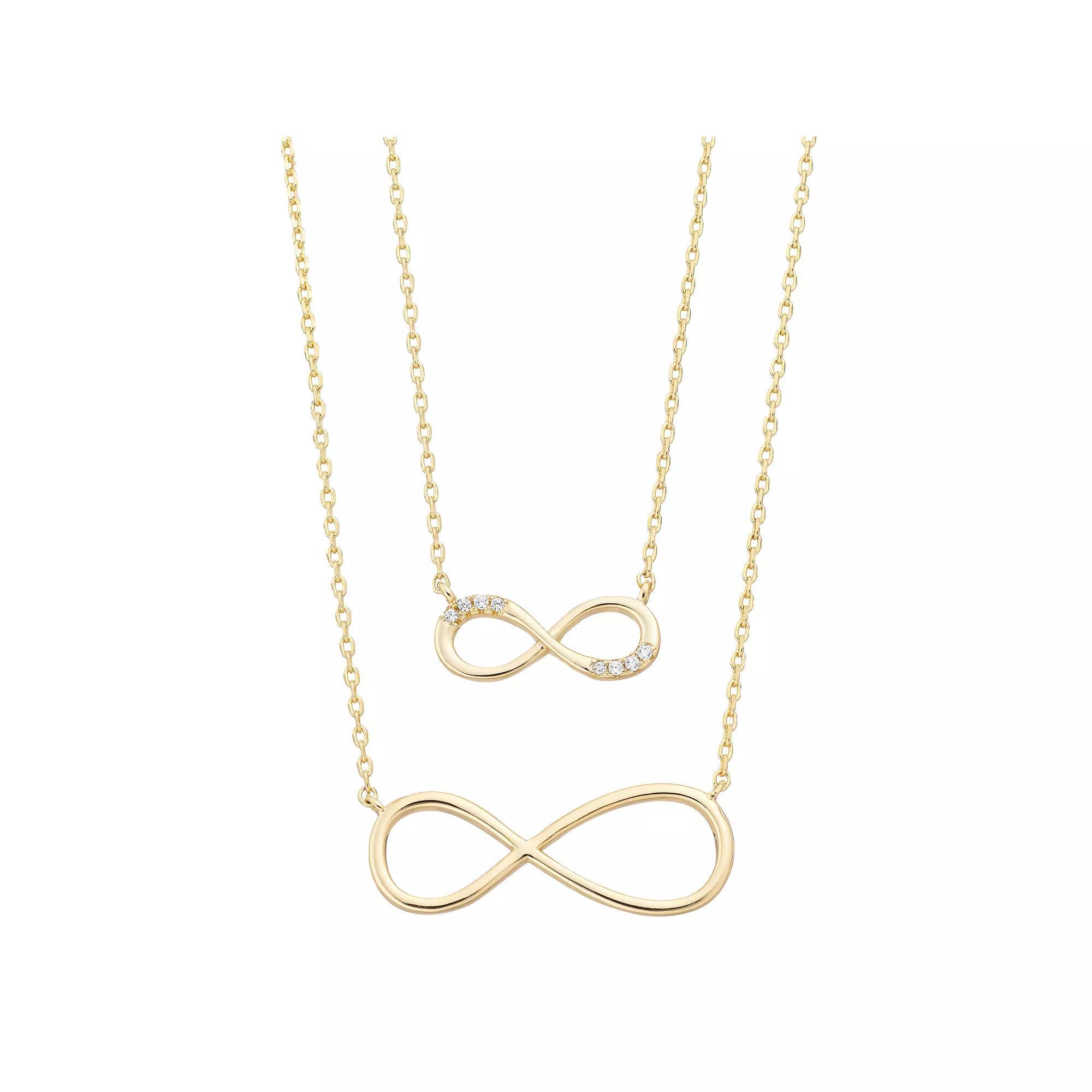 City Luxe Cubic Zirconia Small & Large Infinity Necklace Duo Set, Women's, Silver Tone Clear Product Image
