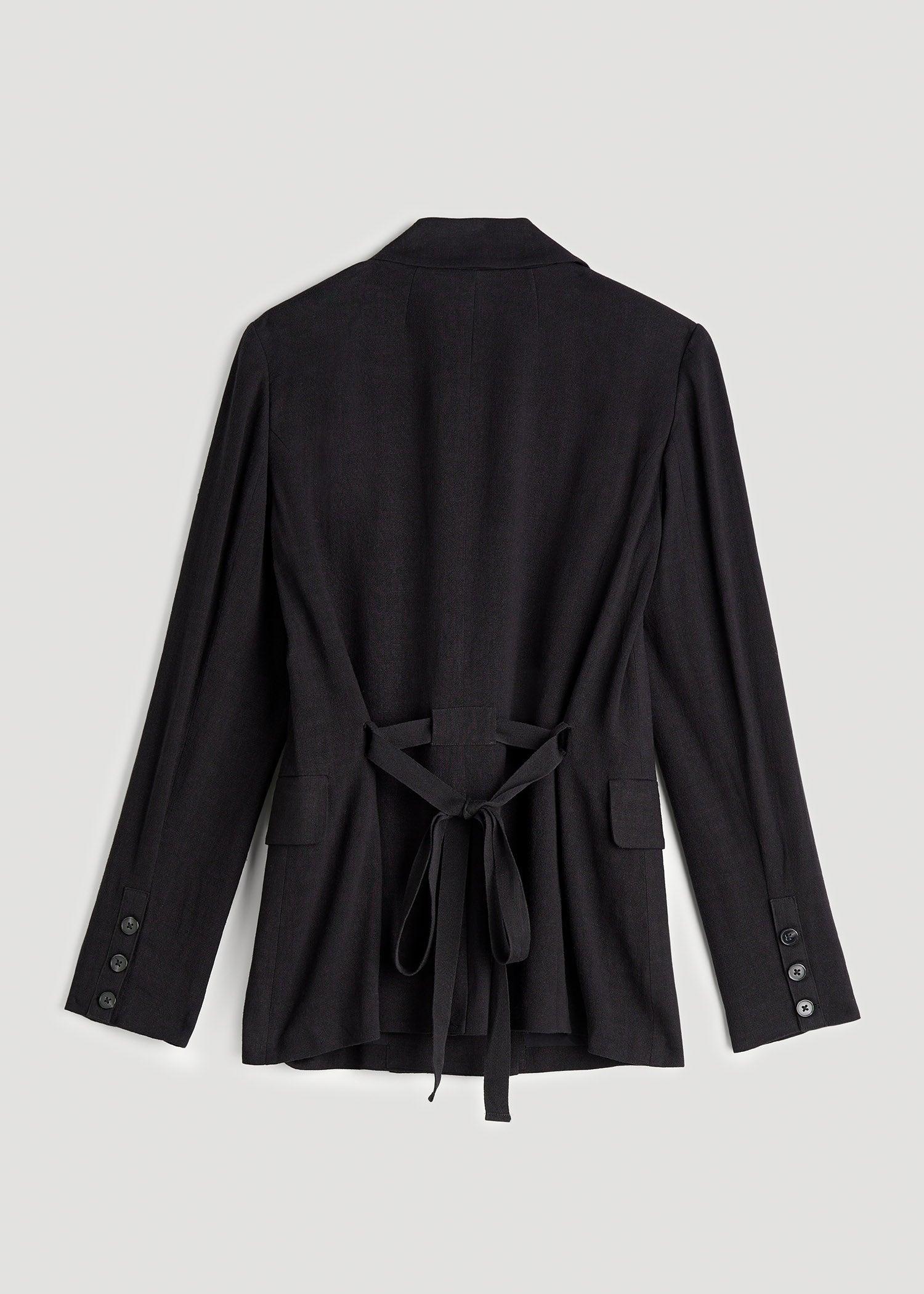 Linen Blend Tie Back Blazer For Tall Women in Black Product Image