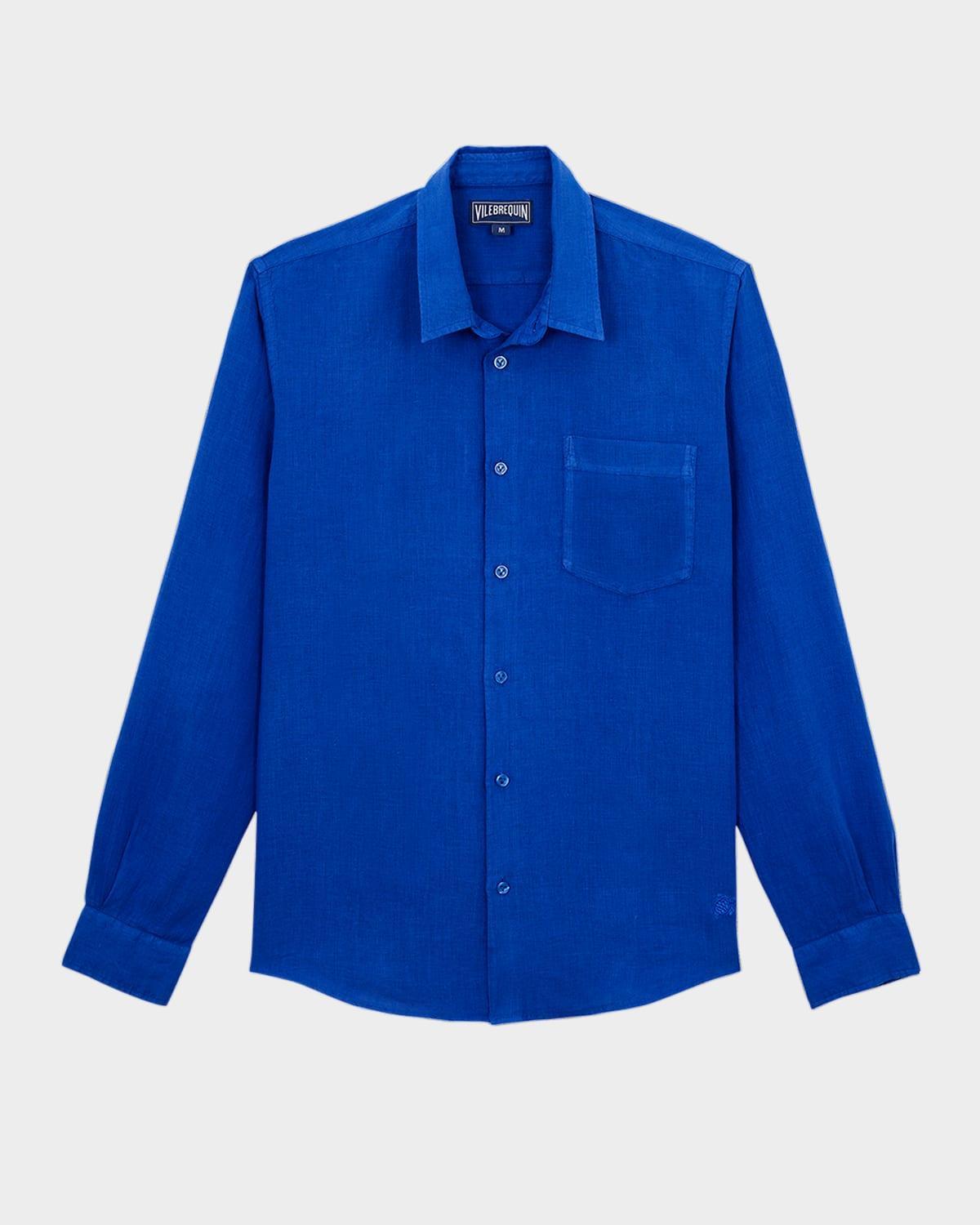 Mens Caroubis Solid Linen Sport Shirt Product Image