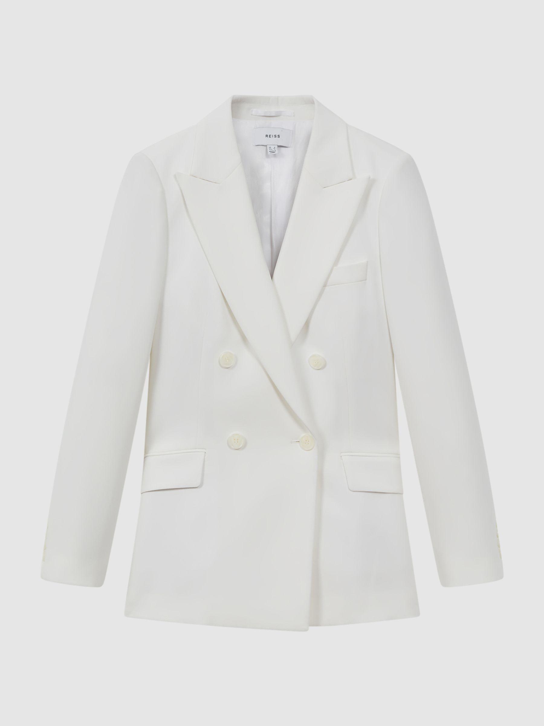 Petite Double Breasted Crepe Suit Blazer in White Product Image