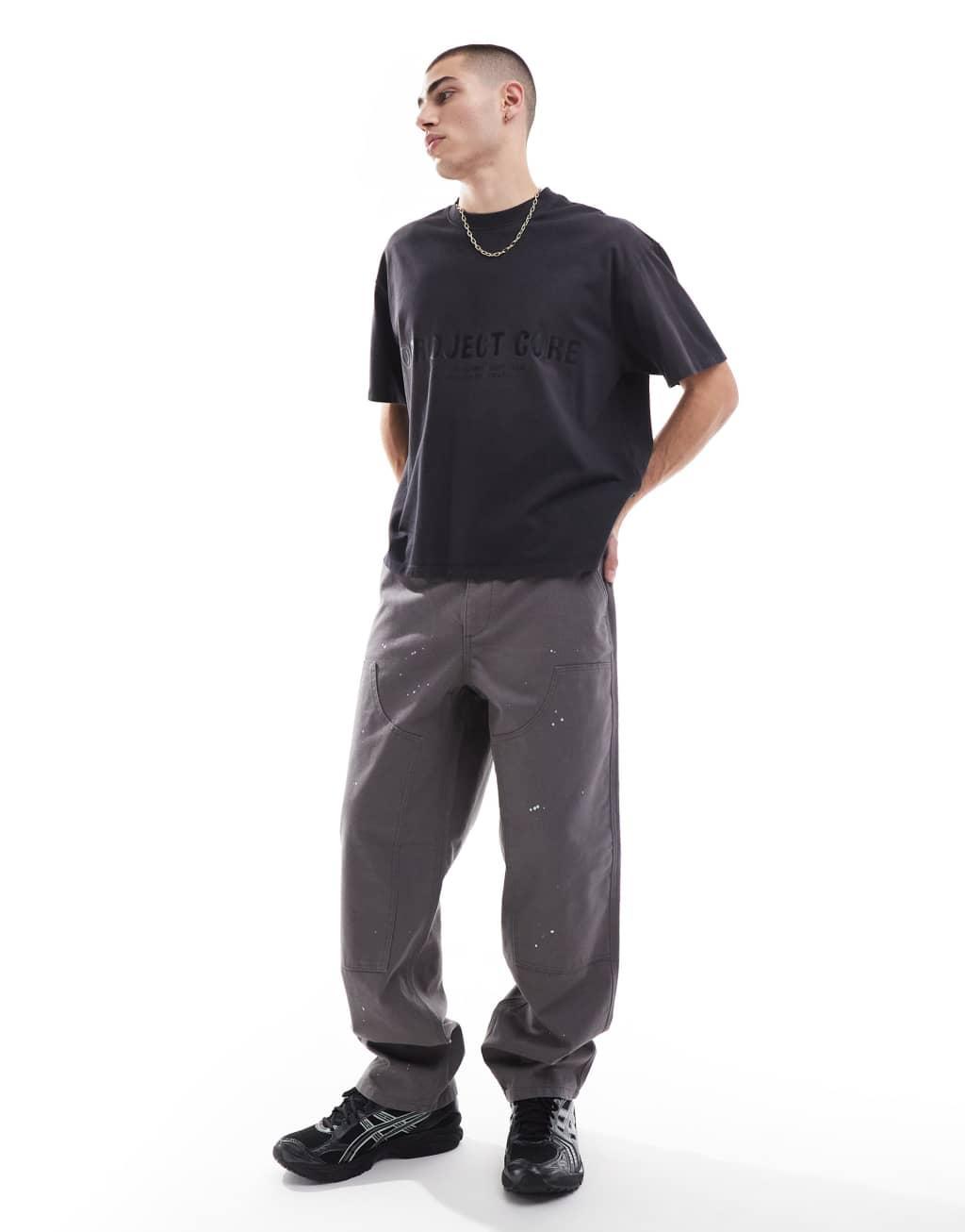 Jack & Jones oversized cropped T-shirt with Project Core print in washed black Product Image
