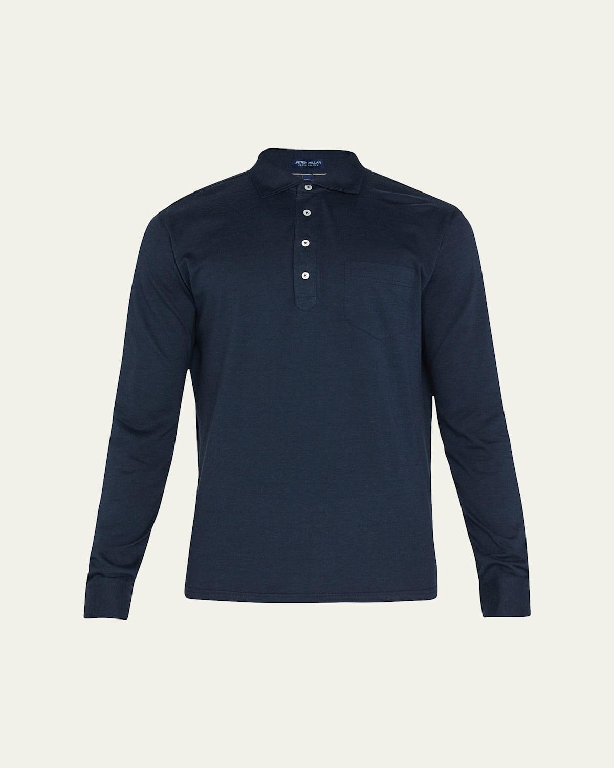 Peter Millar Mens Amble Long-Sleeve Cotton Cashmere Polo | Color: Navy | Size: S Product Image