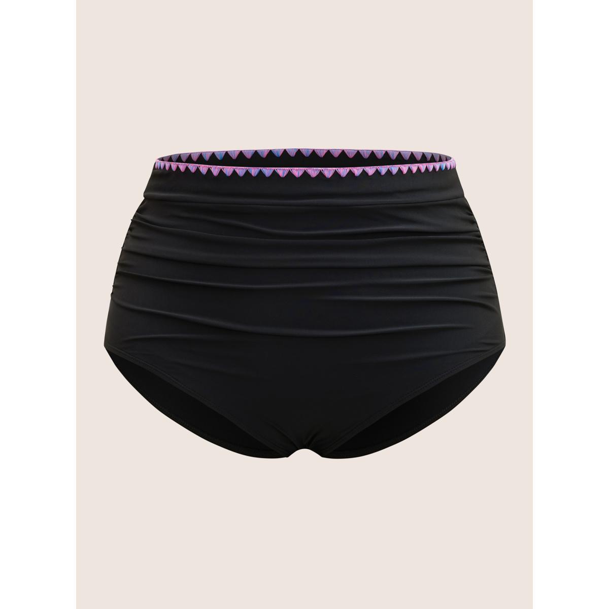 Plus Size Shell Stitch Ruched Skinny Swim Bottom Women's Swimwear Black Beach Embroidered High stretch Skinny High Rise Curve Swim Bottoms BloomChic 10/M Product Image