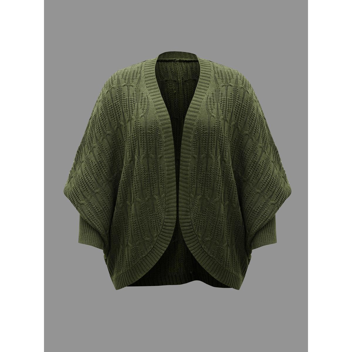 Plus Size Curved Open-Front Dolman Sleeve Knit Cardigan Moss Women Casual Loose Long Sleeve Everyday Cardigans BloomChic 12/L Product Image