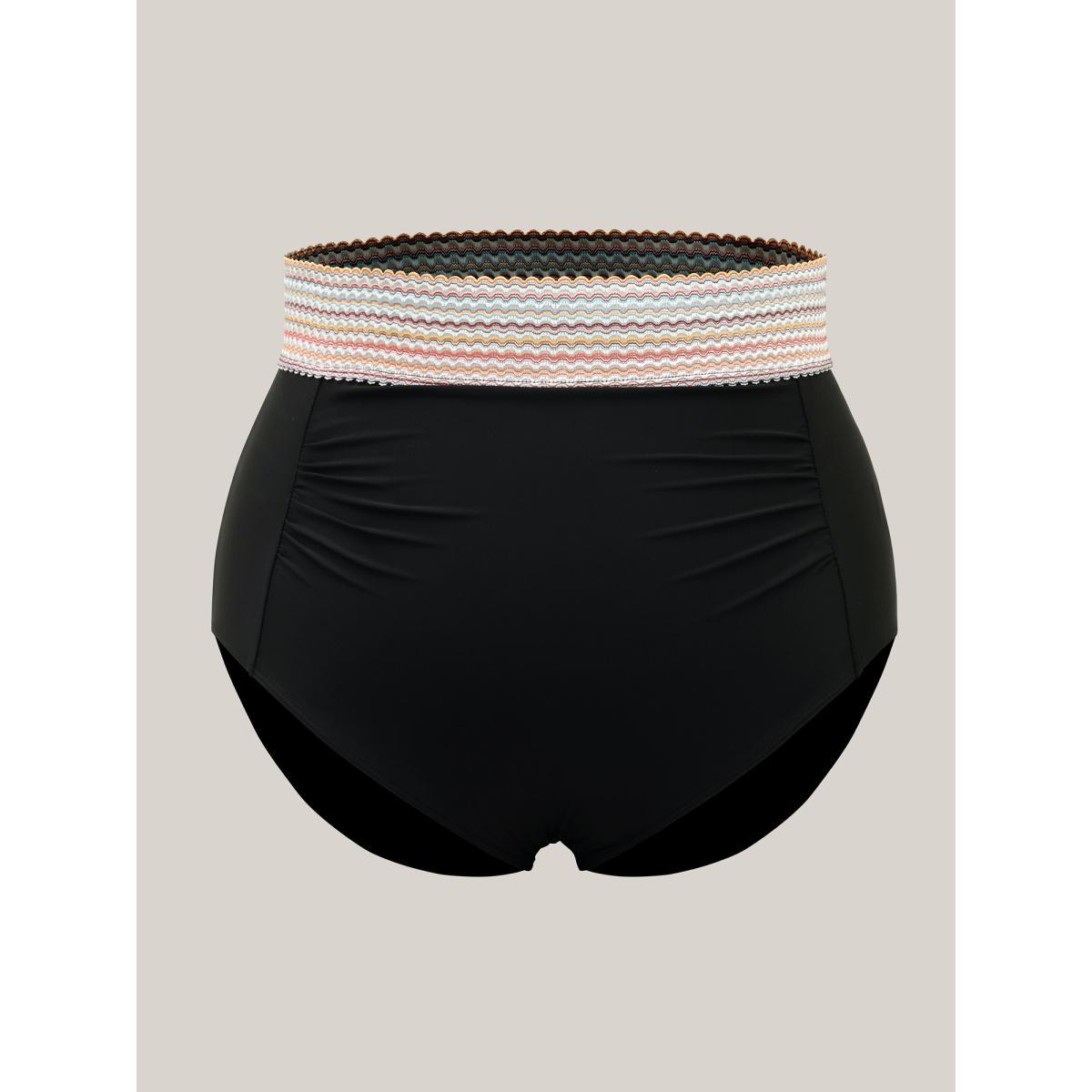 Plus Size Contrast Waistband Ruched Fitted Swim Bottoms Women's Swimwear Black Beach Woven ribbon&lace trim High stretch Skinny Mid Rise Curve Swim Bottoms BloomChic 18-20/2X Product Image